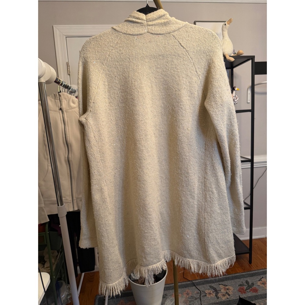 Lilly Pulitzer Sequin Fringe Open Front Cardigan Sweater Beige Oatmeal Medium - Picture 4 of 5